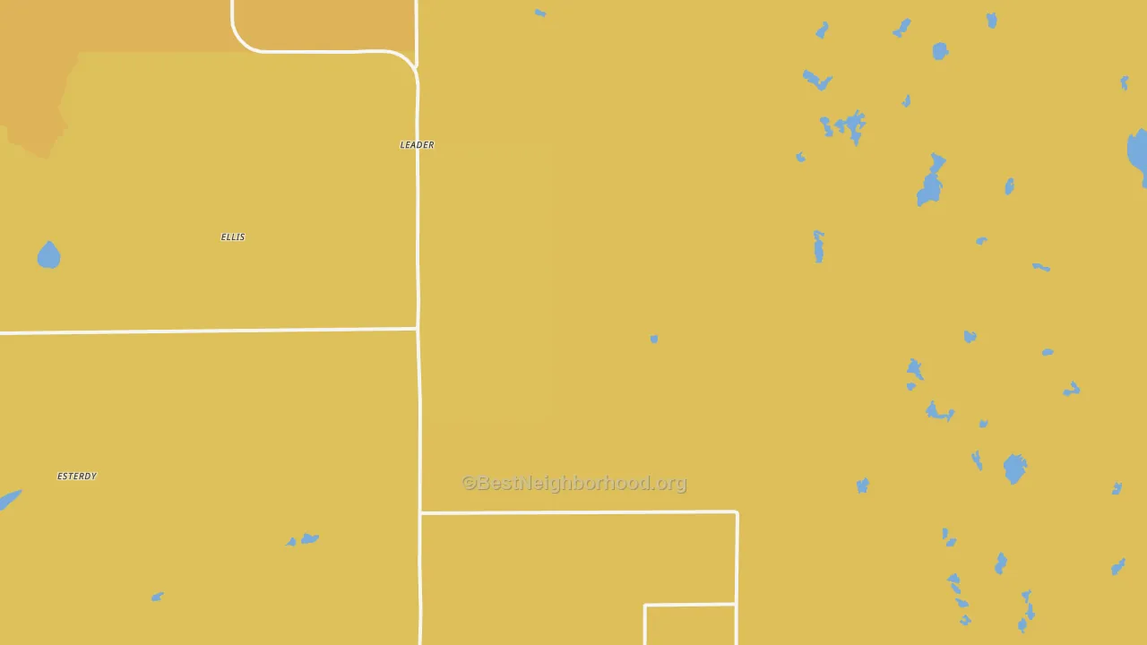 Map of the best neighborhoods in the Leader area, with better matches in green and worse matches in red