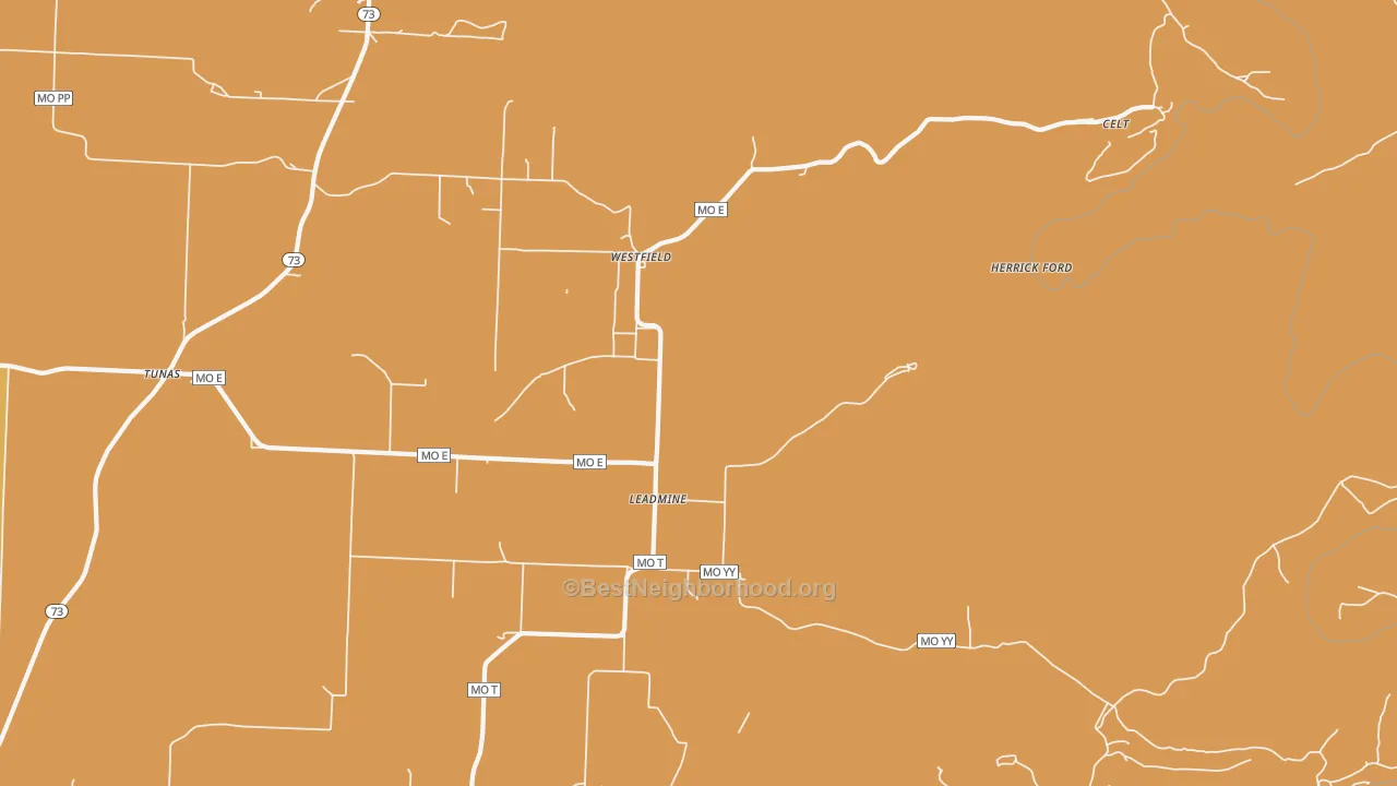 Map of the best neighborhoods in the Leadmine area, with better matches in green and worse matches in red