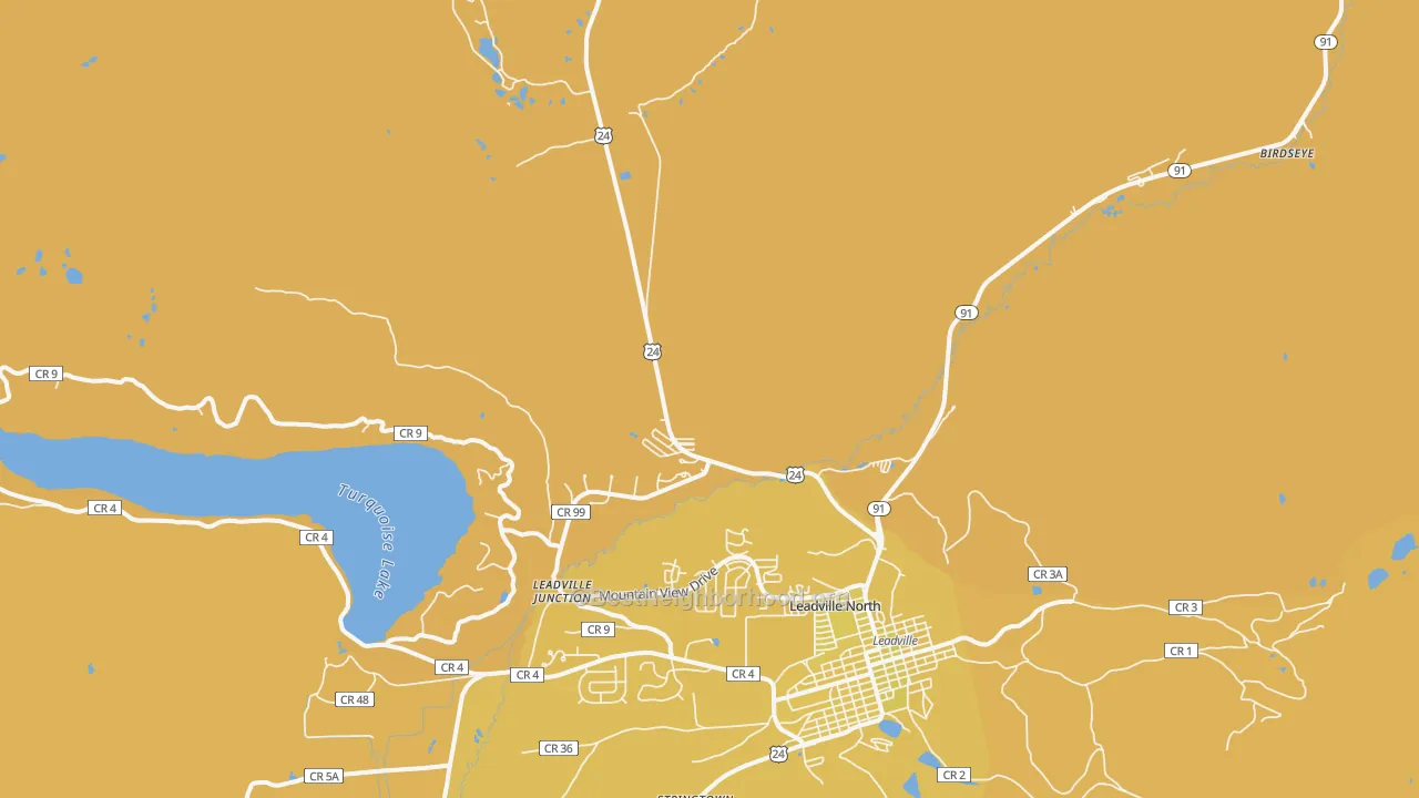 Map of the best neighborhoods in the Leadville North area, with better matches in green and worse matches in red