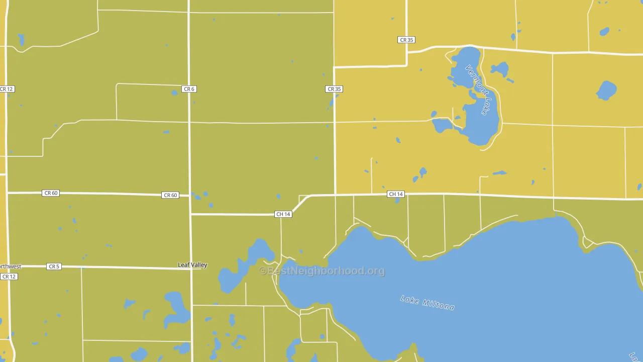 Map of the best neighborhoods in the Leaf Valley area, with better matches in green and worse matches in red
