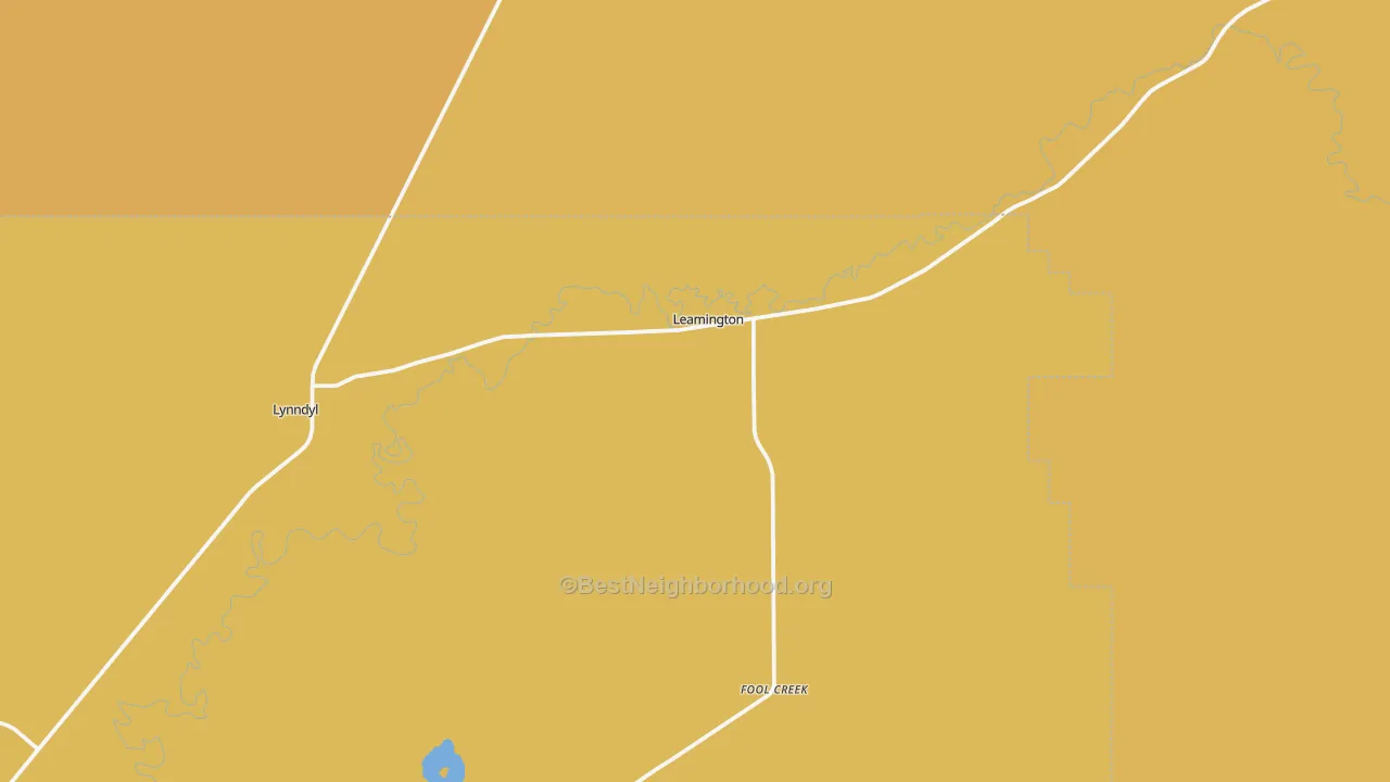Map of the best neighborhoods in the Leamington area, with better matches in green and worse matches in red