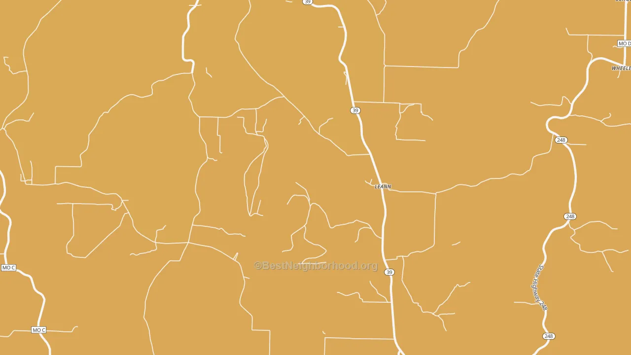 Map of the best neighborhoods in the Leann area, with better matches in green and worse matches in red