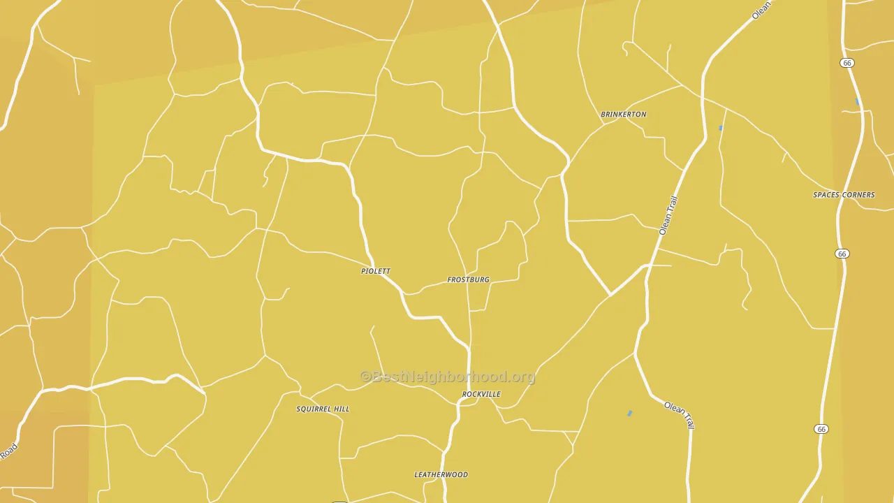 Map of the best neighborhoods in the Leatherwood area, with better matches in green and worse matches in red