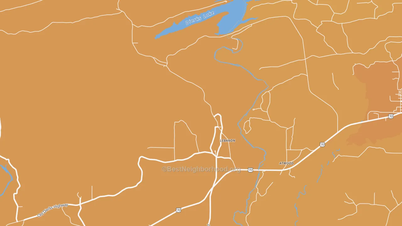 Map of the best neighborhoods in the Lebanon area, with better matches in green and worse matches in red
