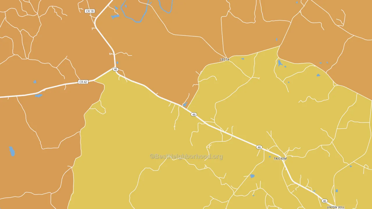 Map of the best neighborhoods in the Lecta area, with better matches in green and worse matches in red