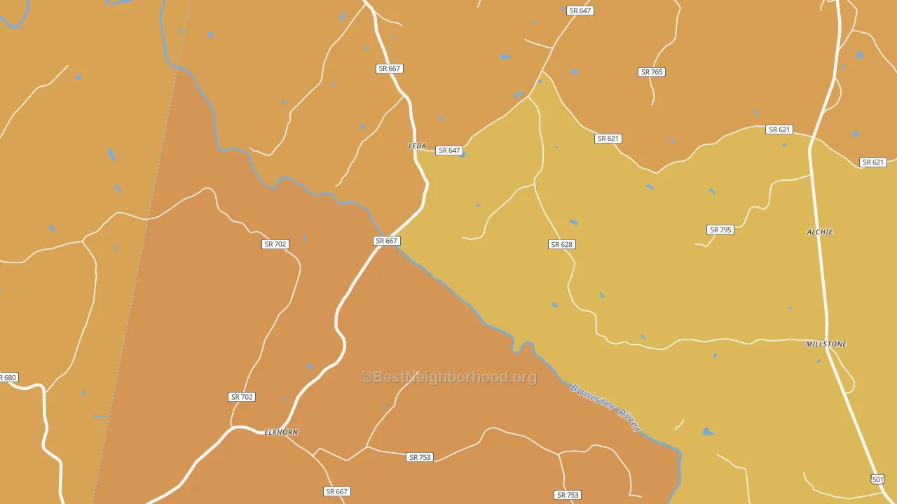 Map of the best neighborhoods in the Leda area, with better matches in green and worse matches in red