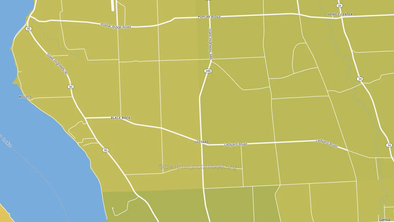Map of the best neighborhoods in the Ledyard area, with better matches in green and worse matches in red