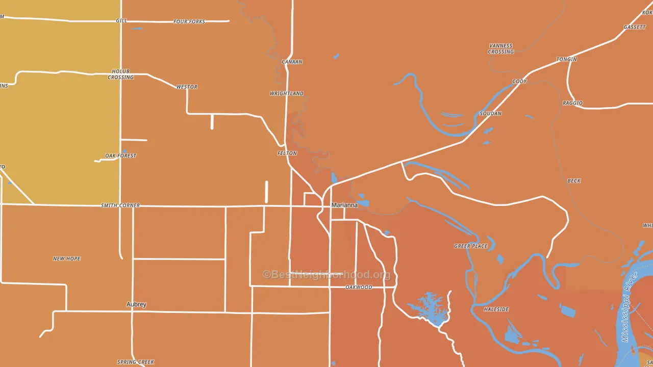 Map of the best neighborhoods in the Lee County area, with better matches in green and worse matches in red