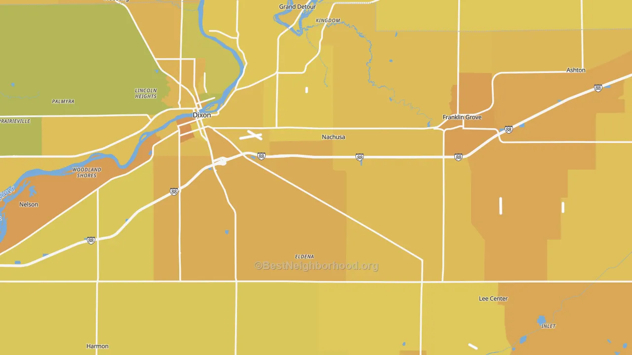 Map of the best neighborhoods in the Lee County area, with better matches in green and worse matches in red