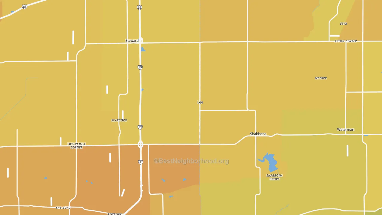 Map of the best neighborhoods in the Lee area, with better matches in green and worse matches in red