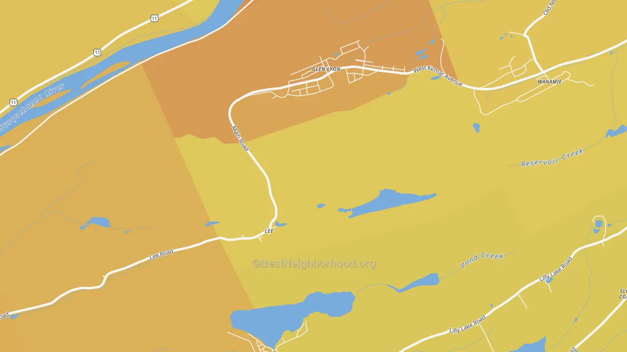 Map of the best neighborhoods in the Lee area, with better matches in green and worse matches in red