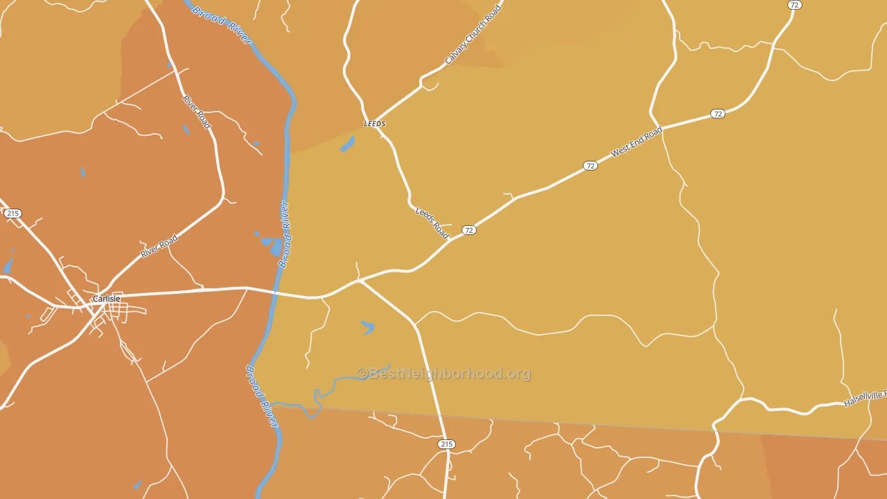Map of the best neighborhoods in the Leeds area, with better matches in green and worse matches in red