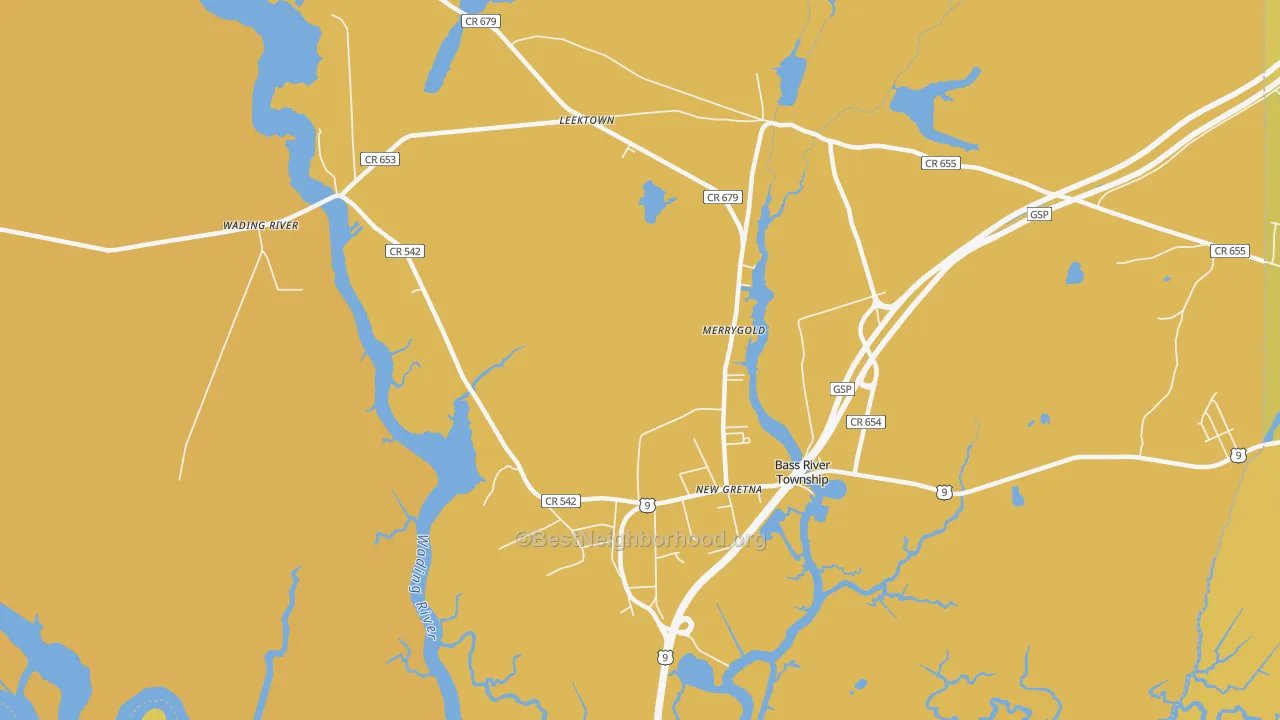 Map of the best neighborhoods in the Leektown area, with better matches in green and worse matches in red