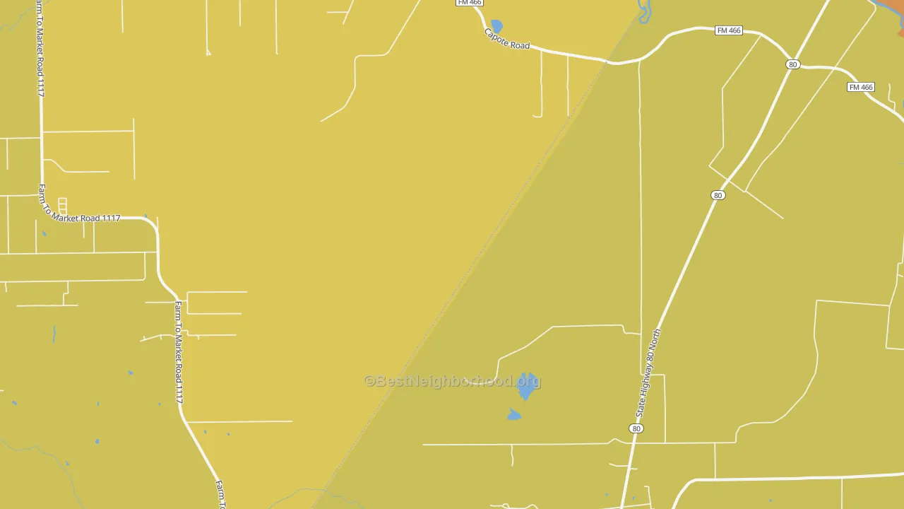 Map of the best neighborhoods in the Leesville area, with better matches in green and worse matches in red