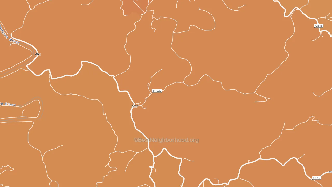 Map of the best neighborhoods in the Leet area, with better matches in green and worse matches in red