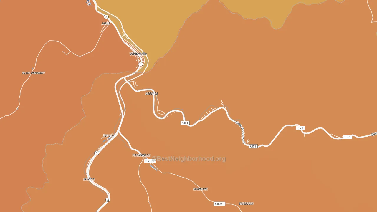 Map of the best neighborhoods in the Leevale area, with better matches in green and worse matches in red