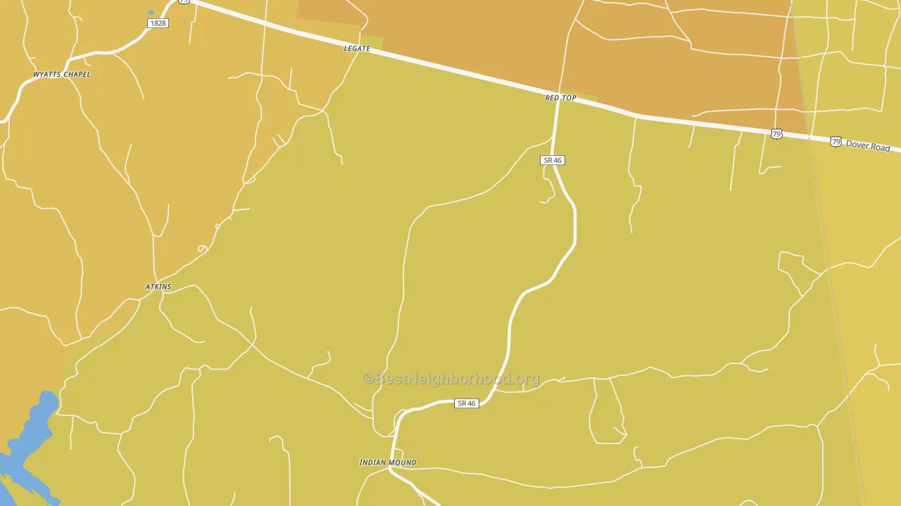 Map of the best neighborhoods in the Legate area, with better matches in green and worse matches in red