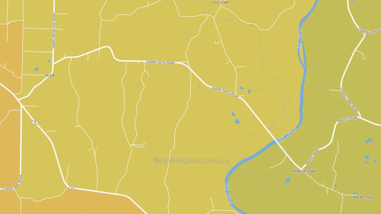 Map of the best neighborhoods in the Leggtown area, with better matches in green and worse matches in red