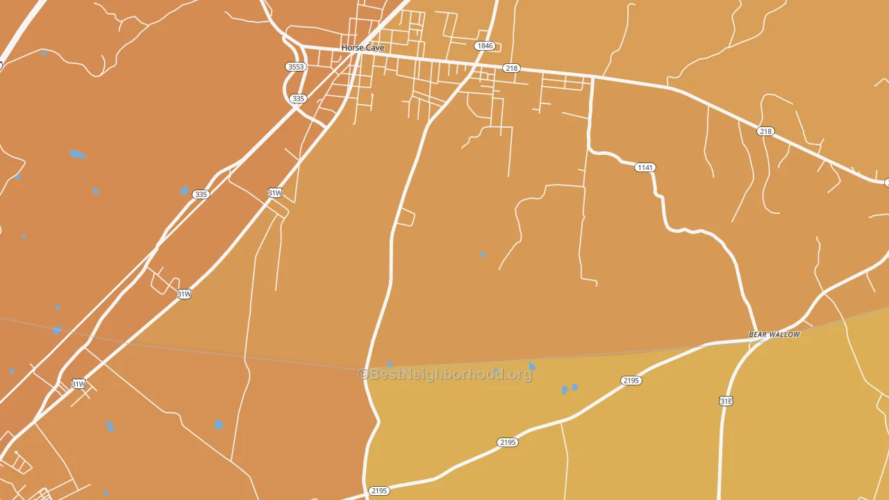 Map of the best neighborhoods in the LeGrande area, with better matches in green and worse matches in red
