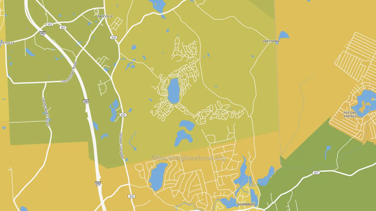 Map of the best neighborhoods in the Lehigh area, with better matches in green and worse matches in red