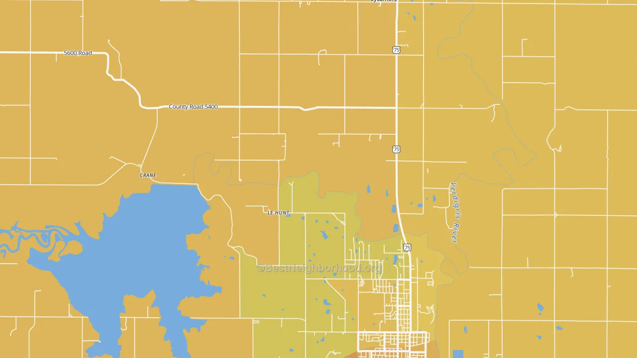Map of the best neighborhoods in the Lehunt area, with better matches in green and worse matches in red