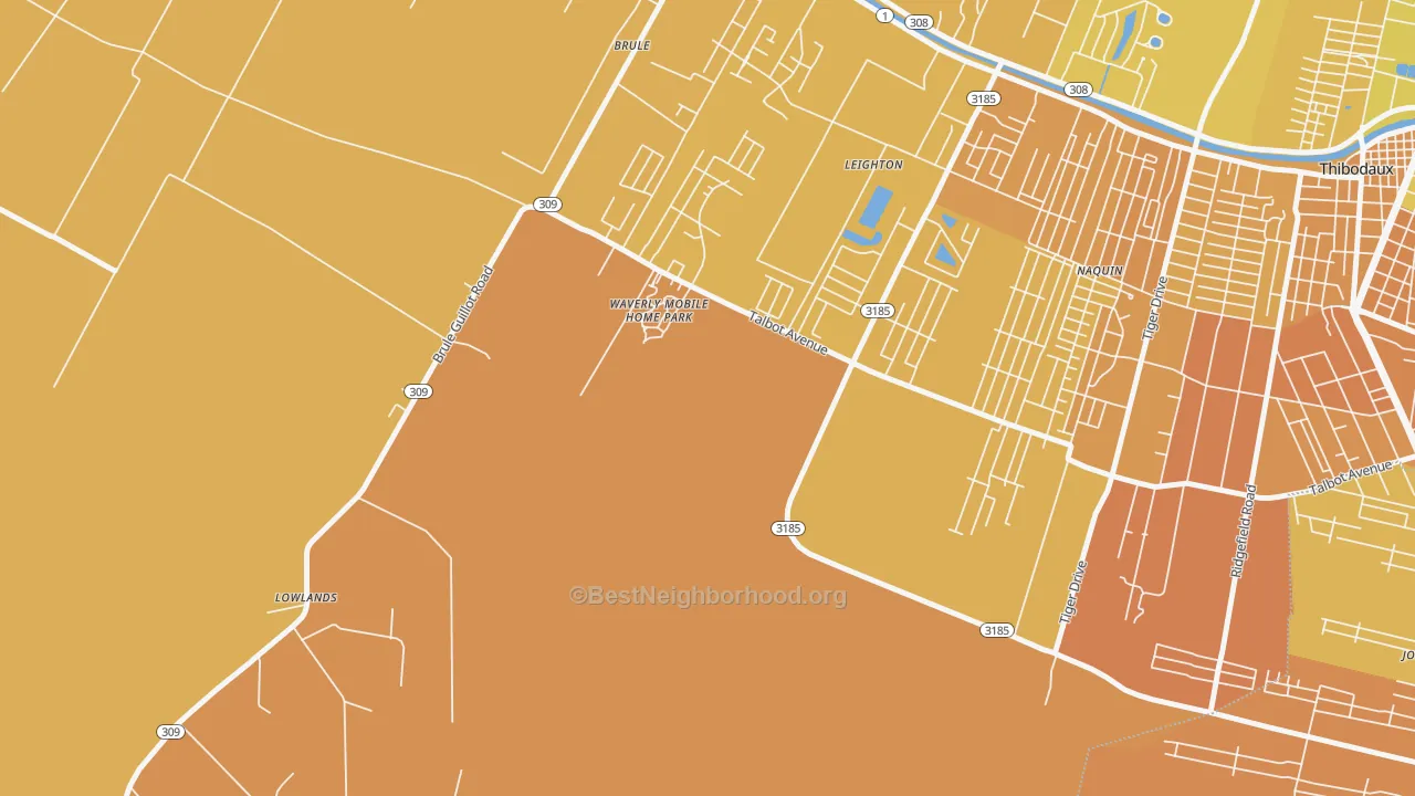 Map of the best neighborhoods in the Leighton area, with better matches in green and worse matches in red