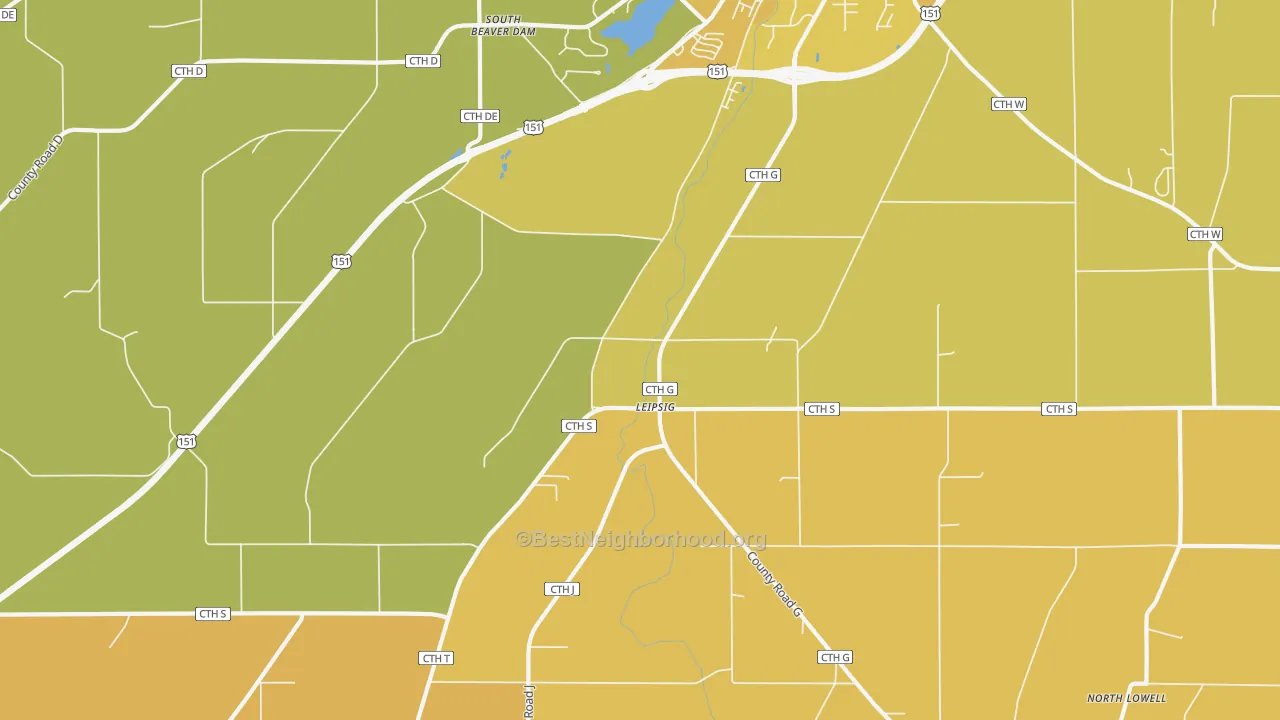 Map of the best neighborhoods in the Leipsig area, with better matches in green and worse matches in red