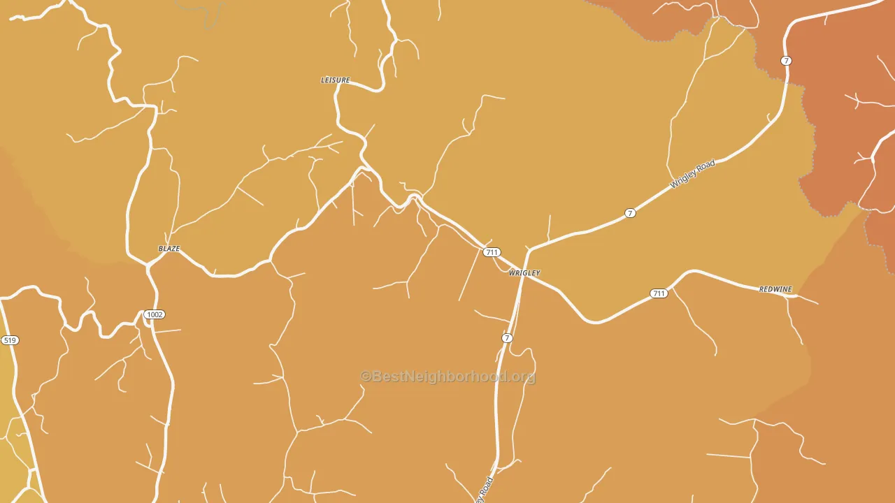 Map of the best neighborhoods in the Leisure area, with better matches in green and worse matches in red