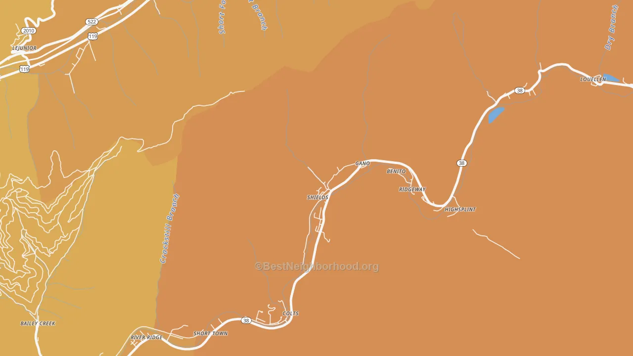 Map of the best neighborhoods in the Lejunior area, with better matches in green and worse matches in red