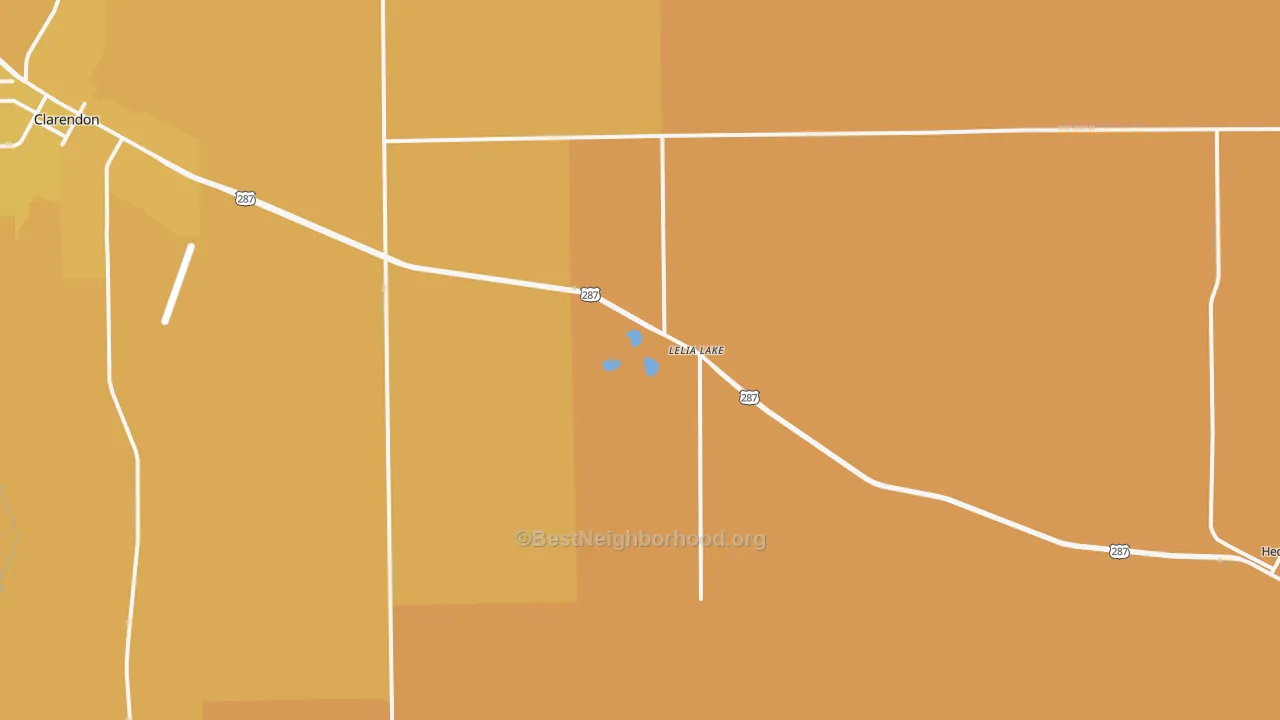 Map of the best neighborhoods in the Lelia Lake area, with better matches in green and worse matches in red