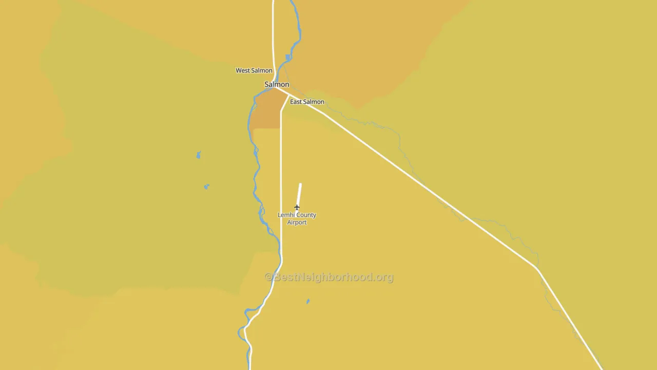 Map of the best neighborhoods in the Lemhi County area, with better matches in green and worse matches in red