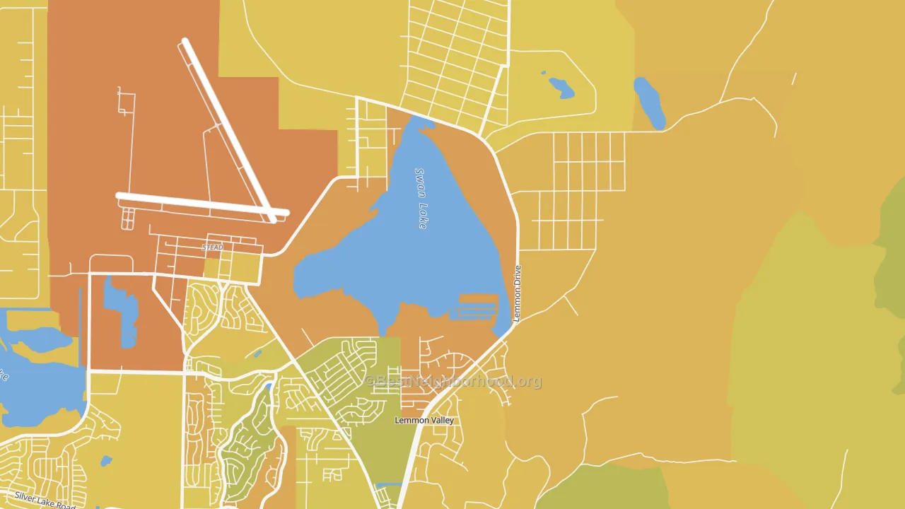 Map of the best neighborhoods in the Lemmon Valley area, with better matches in green and worse matches in red