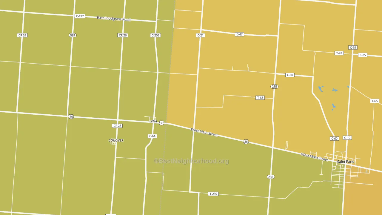 Map of the best neighborhoods in the Lena area, with better matches in green and worse matches in red