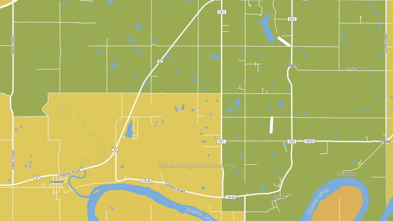 Map of the best neighborhoods in the Lenape area, with better matches in green and worse matches in red