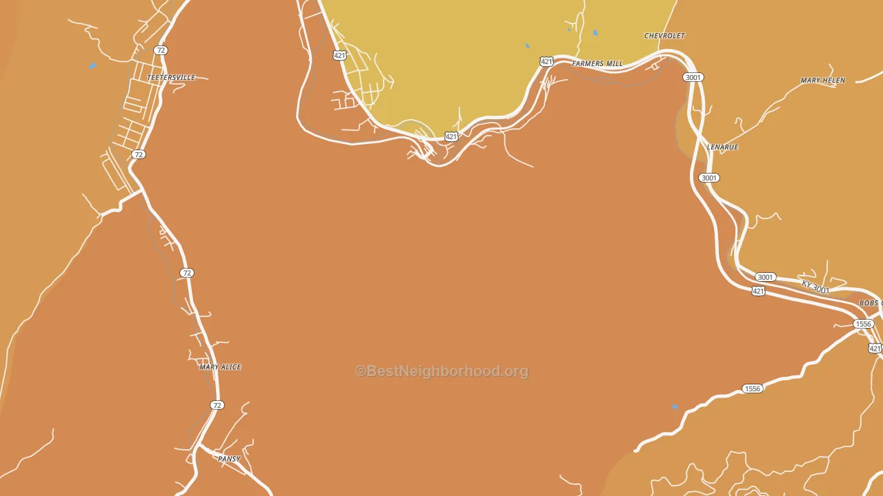 Map of the best neighborhoods in the Lenarue area, with better matches in green and worse matches in red