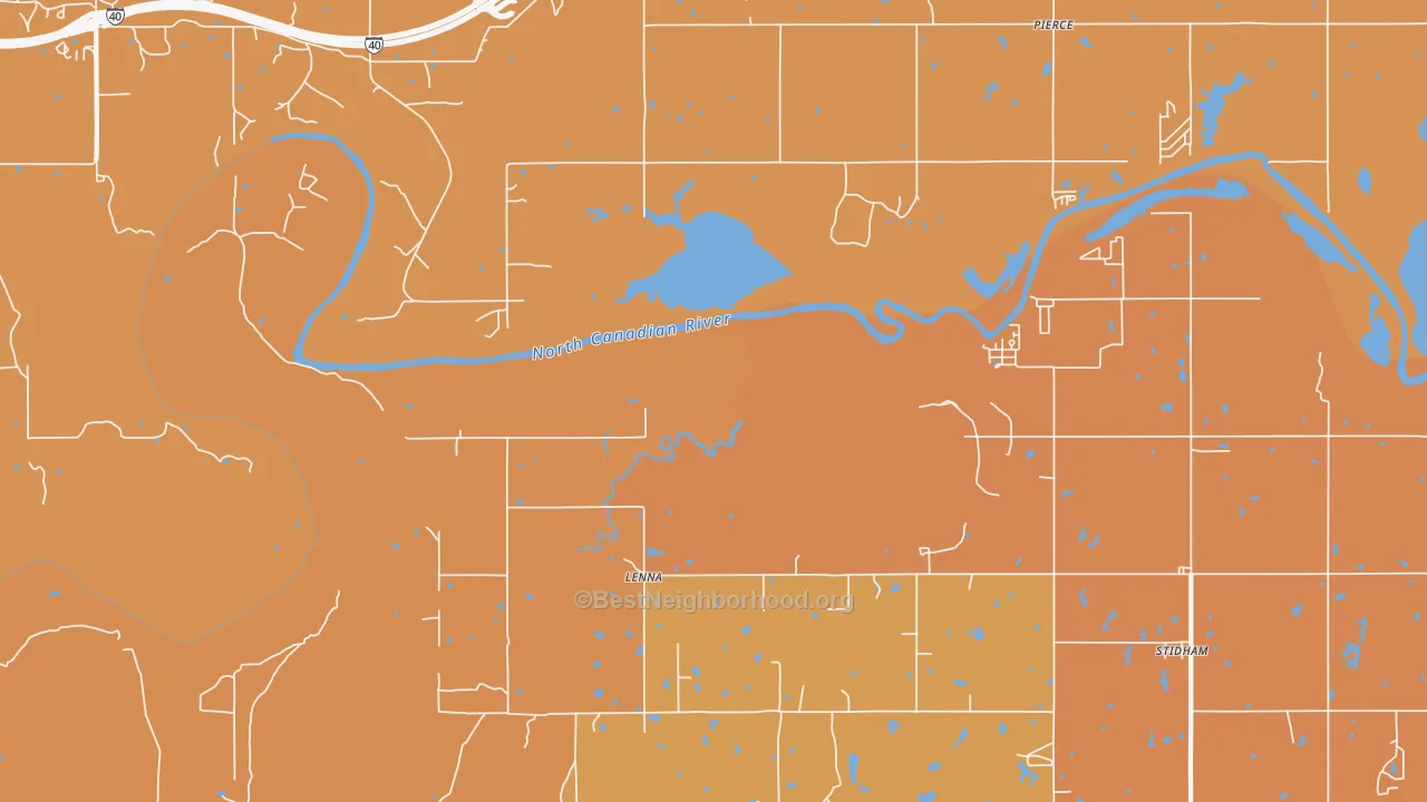 Map of the best neighborhoods in the Lenna area, with better matches in green and worse matches in red