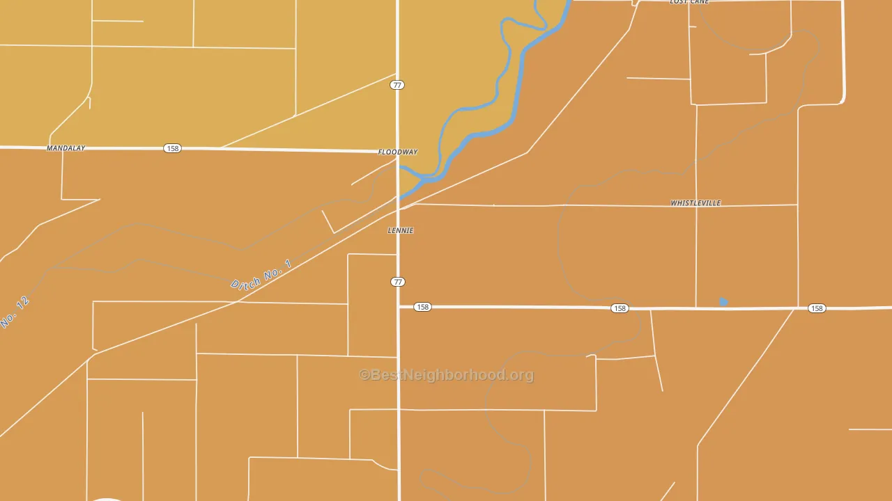 Map of the best neighborhoods in the Lennie area, with better matches in green and worse matches in red
