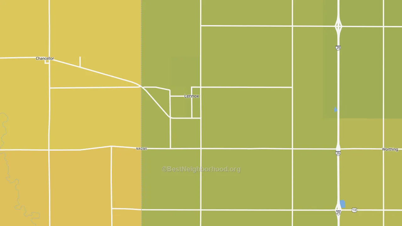 Map of the best neighborhoods in the Lennox area, with better matches in green and worse matches in red