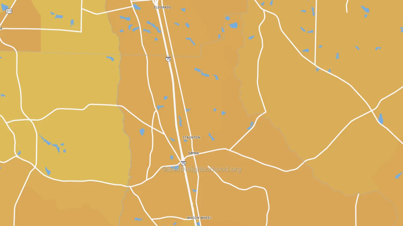 Map of the best neighborhoods in the Lenox area, with better matches in green and worse matches in red