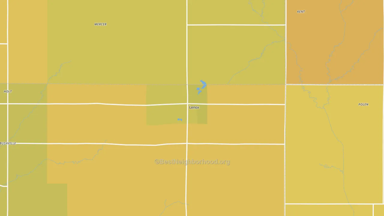 Map of the best neighborhoods in the Lenox area, with better matches in green and worse matches in red