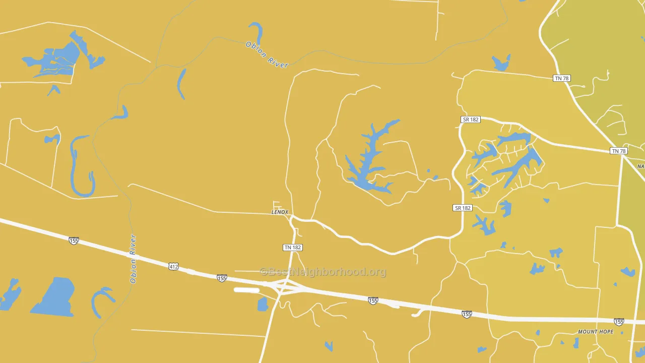 Map of the best neighborhoods in the Lenox area, with better matches in green and worse matches in red
