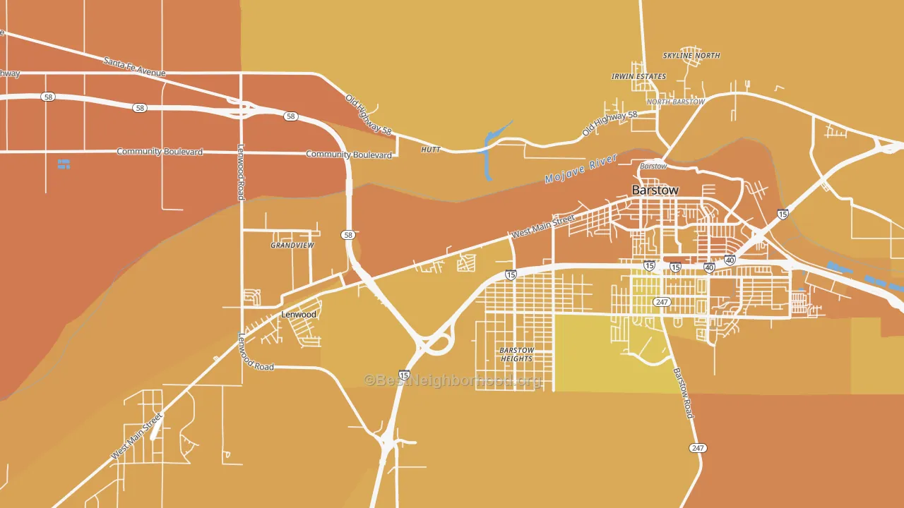 Map of the best neighborhoods in the Lenwood area, with better matches in green and worse matches in red