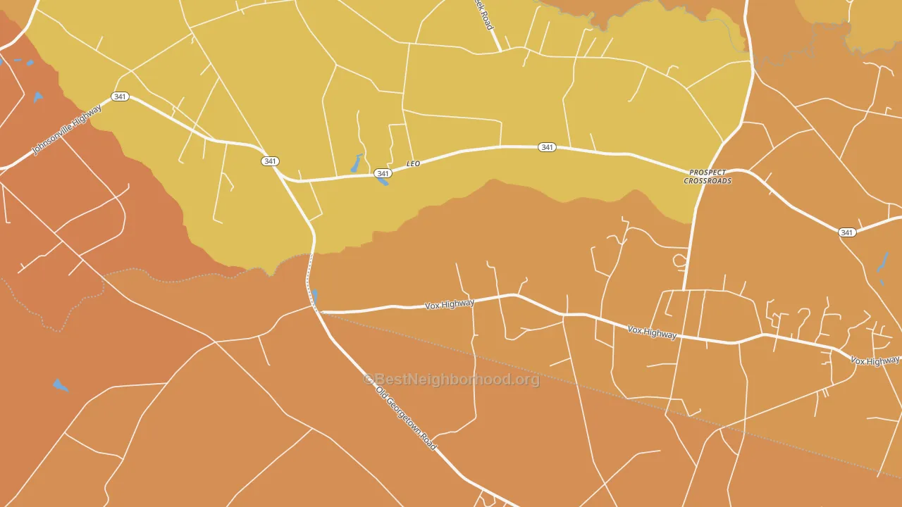 Map of the best neighborhoods in the Leo area, with better matches in green and worse matches in red