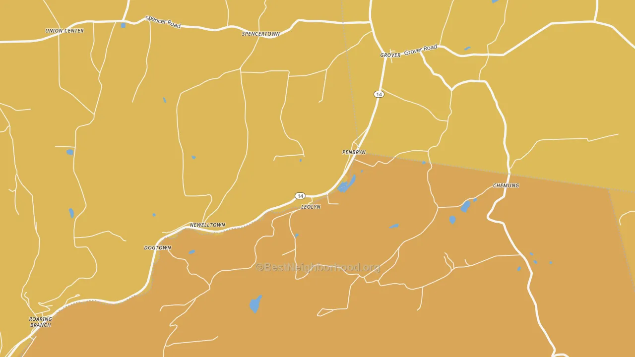 Map of the best neighborhoods in the Leolyn area, with better matches in green and worse matches in red