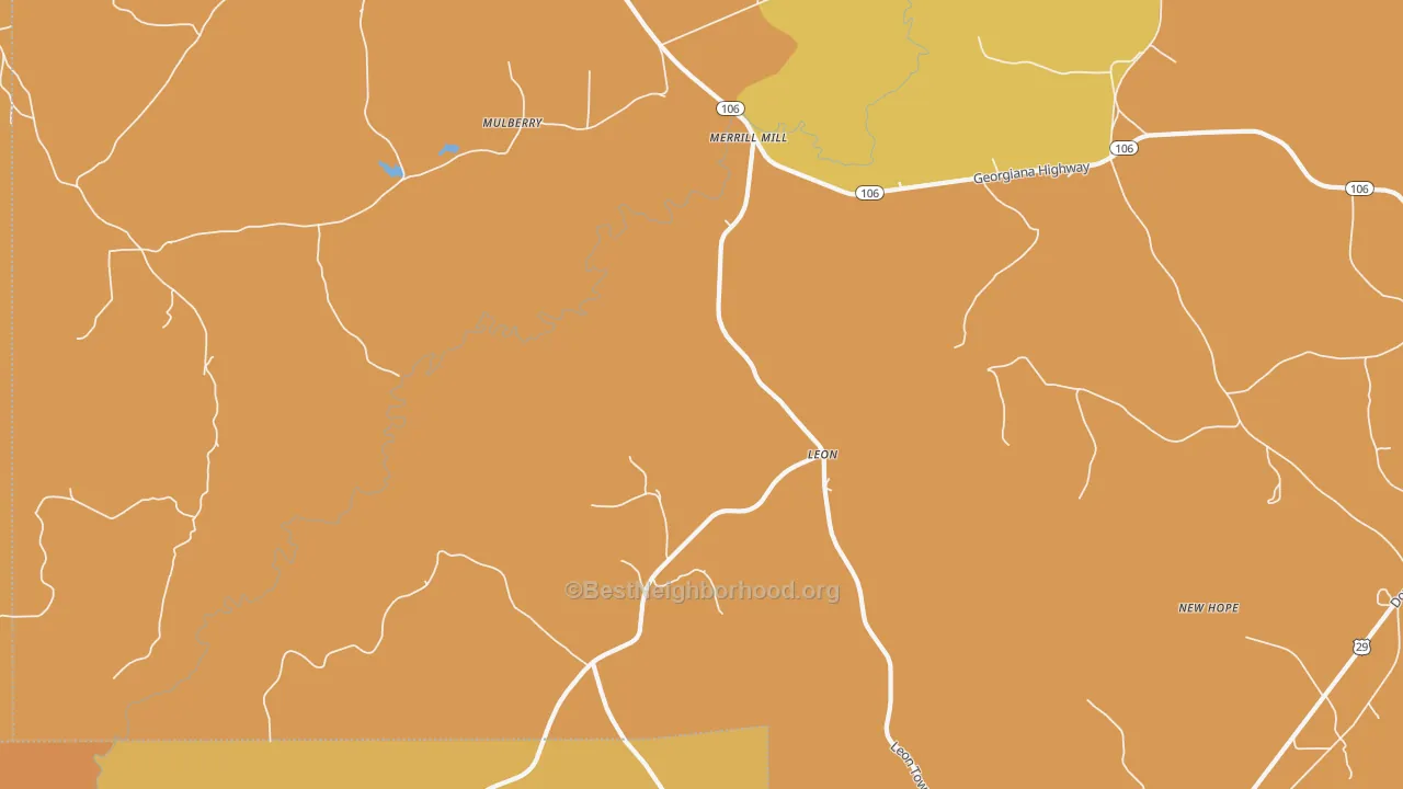 Map of the best neighborhoods in the Leon area, with better matches in green and worse matches in red