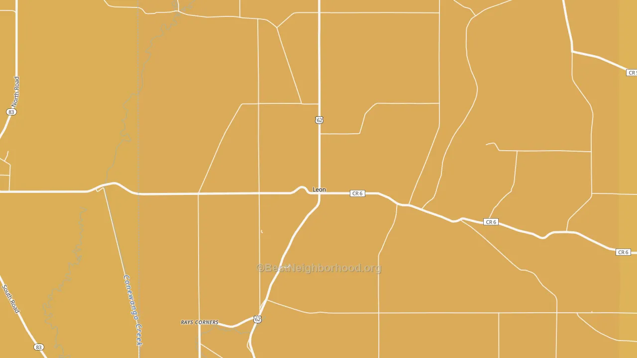 Map of the best neighborhoods in the Leon area, with better matches in green and worse matches in red