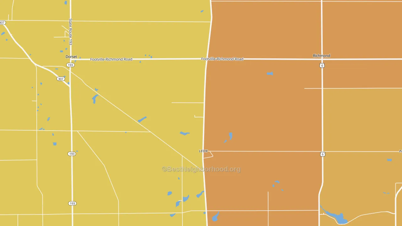 Map of the best neighborhoods in the Leon area, with better matches in green and worse matches in red