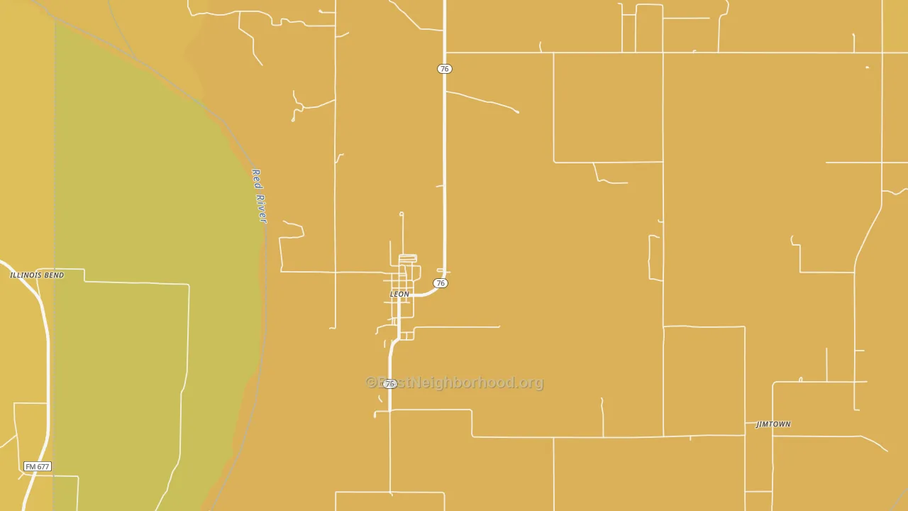 Map of the best neighborhoods in the Leon area, with better matches in green and worse matches in red