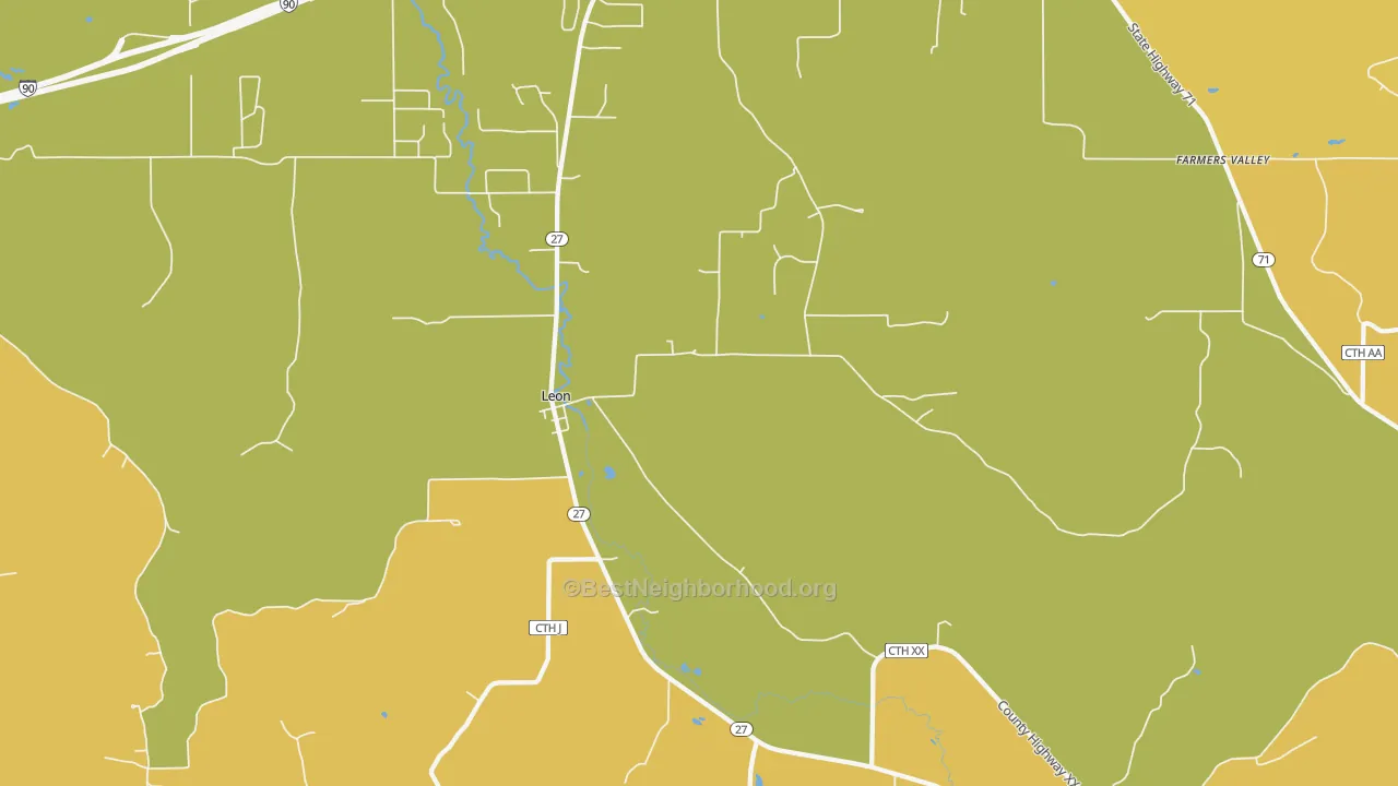 Map of the best neighborhoods in the Leon area, with better matches in green and worse matches in red