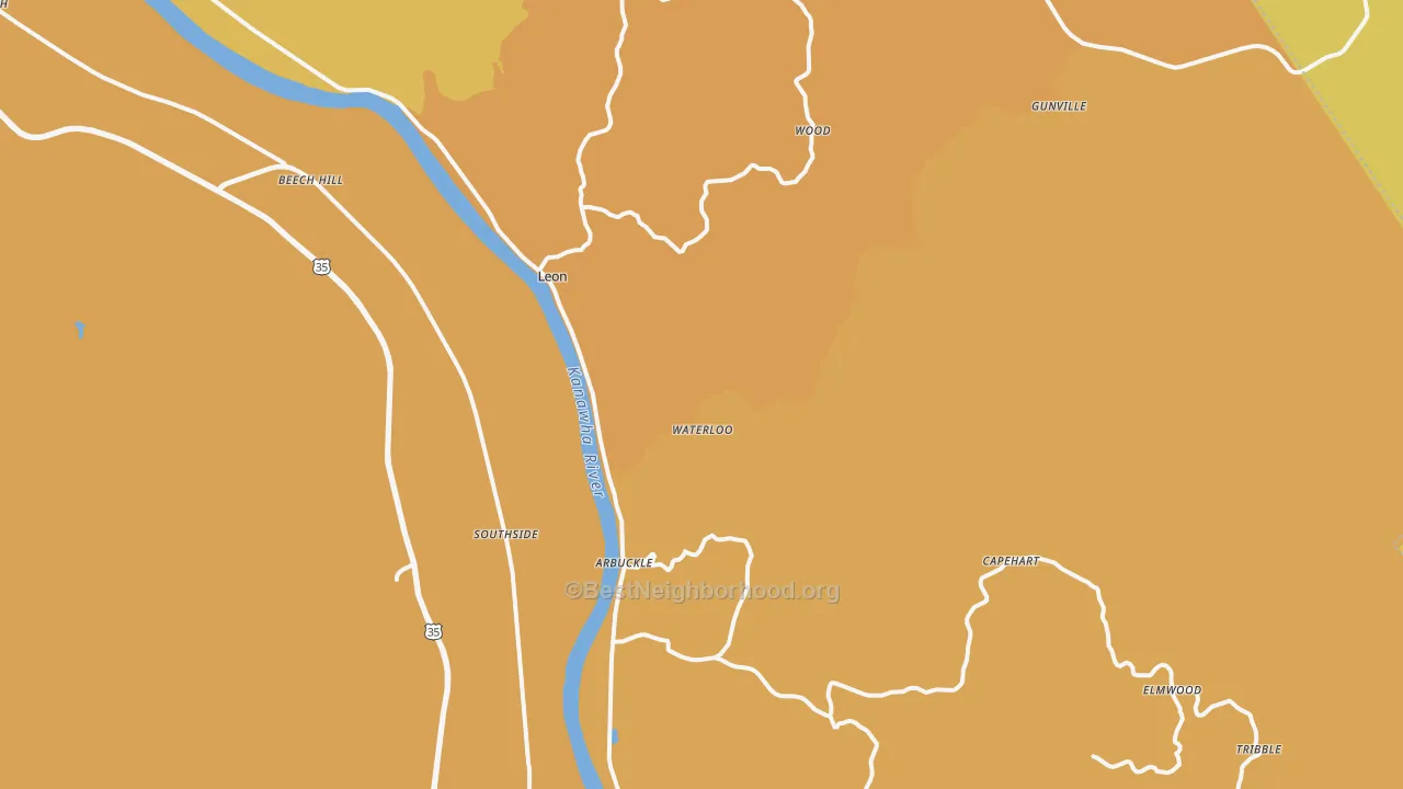 Map of the best neighborhoods in the Leon area, with better matches in green and worse matches in red